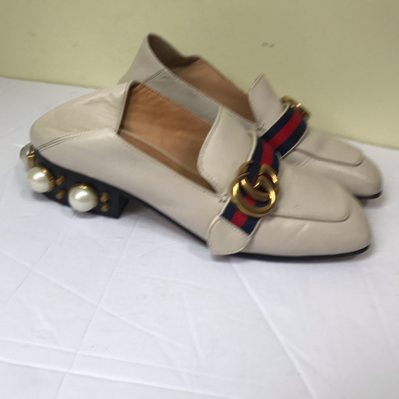 GUCCI Peyton Leather Pearl Heels Marmont GG Shoes Loafers Designer Gold Hardware - Picture 9 of 17